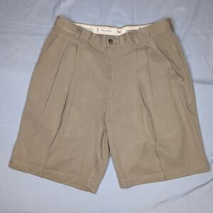 Tommy Bahama Relax Zip Pleated Front 100% Silk Shorts Men’s 32 Dark Beige